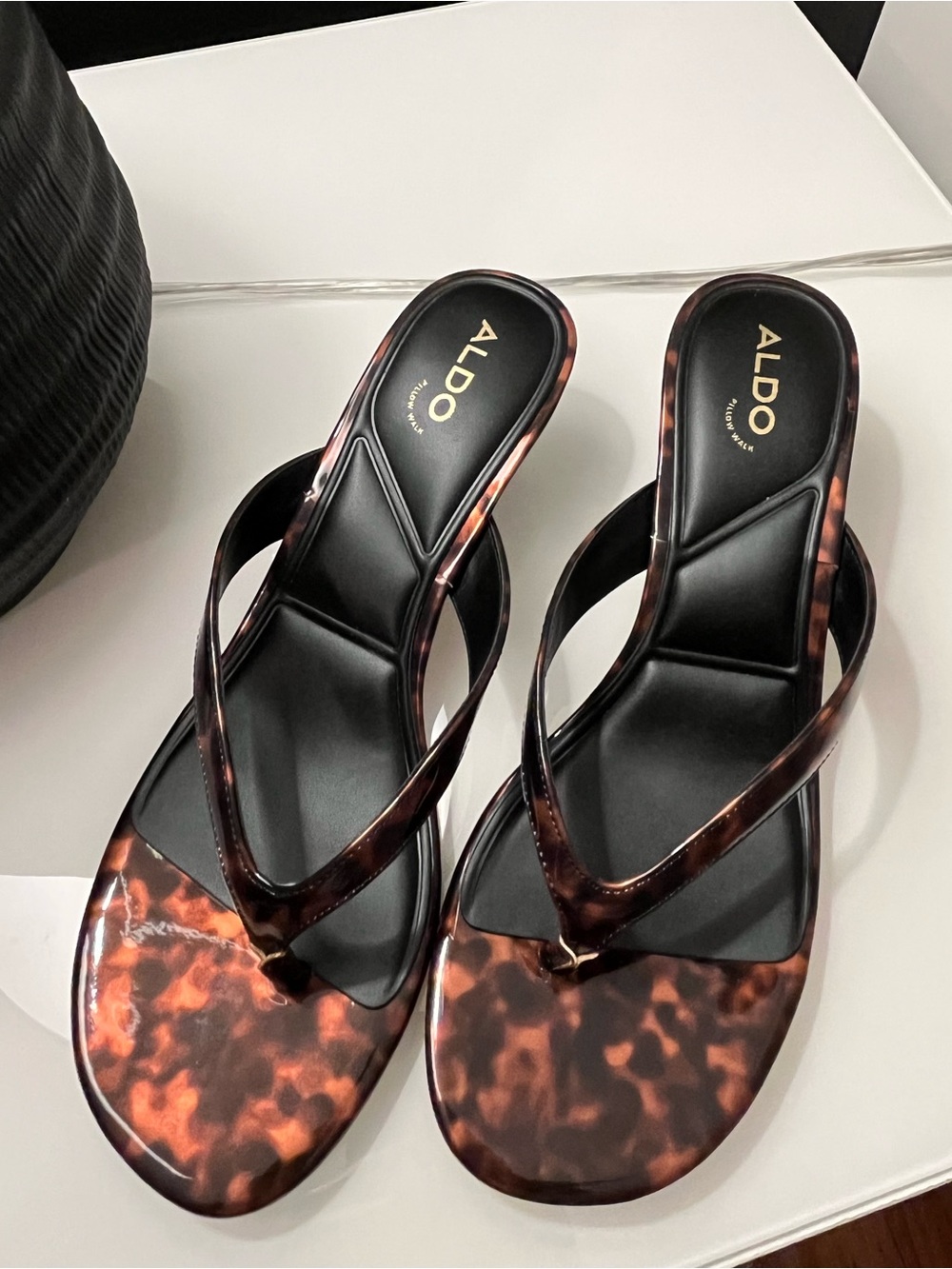 ALDO Women's Tortoiseshell Pattern Slide Sandals - Brown/Black